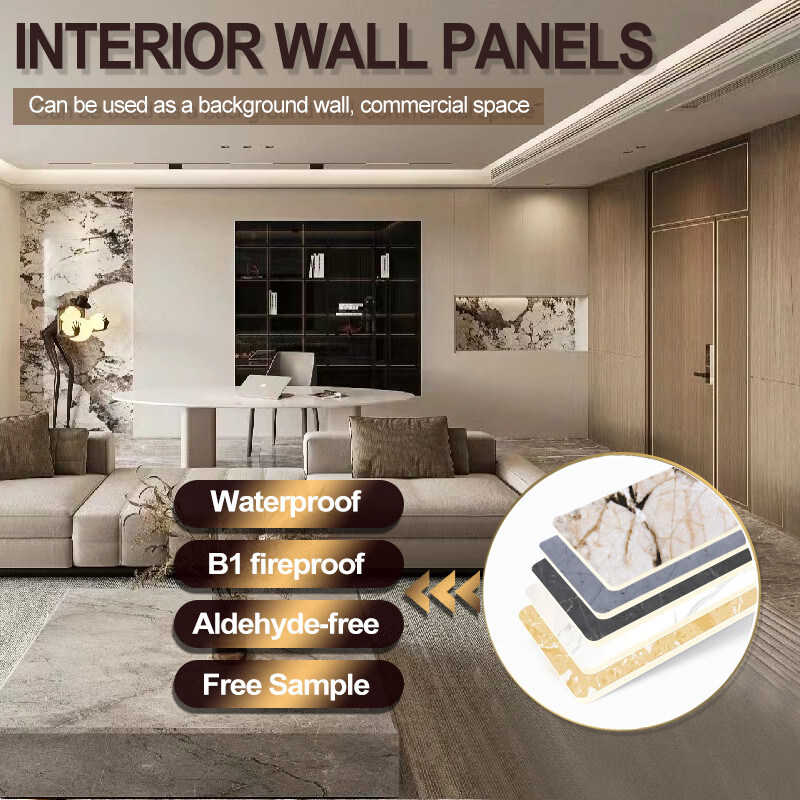 Marble Bamboo Charcoal Wood Veneer Panels Interior Decorative Marble Wall Panels