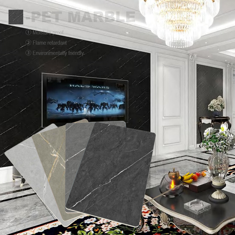 PVC Marble Sheet Customized Size Bamboo Charcoal Wall Board With Metal Profile Splicing
