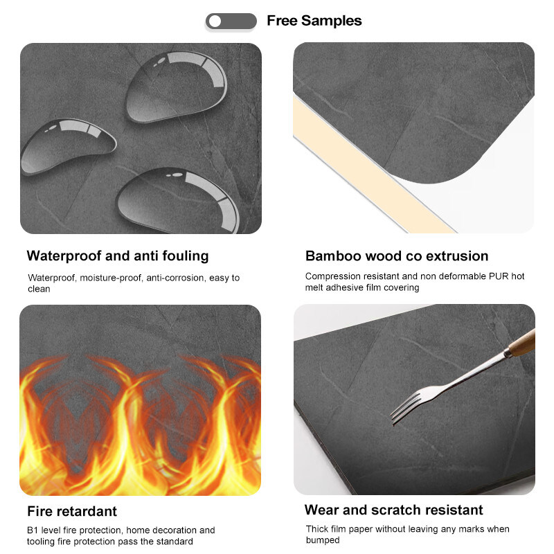 5mm / 8mm Interior Decorative PVC Marble Sheet Bamboo Charcoal Wall Board